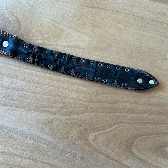 US MECO PARIS BELT VTG BLACK LEATHER METAL MESH BRONZE GROMMET STUDS WESTERN - Picture 10 of 12
